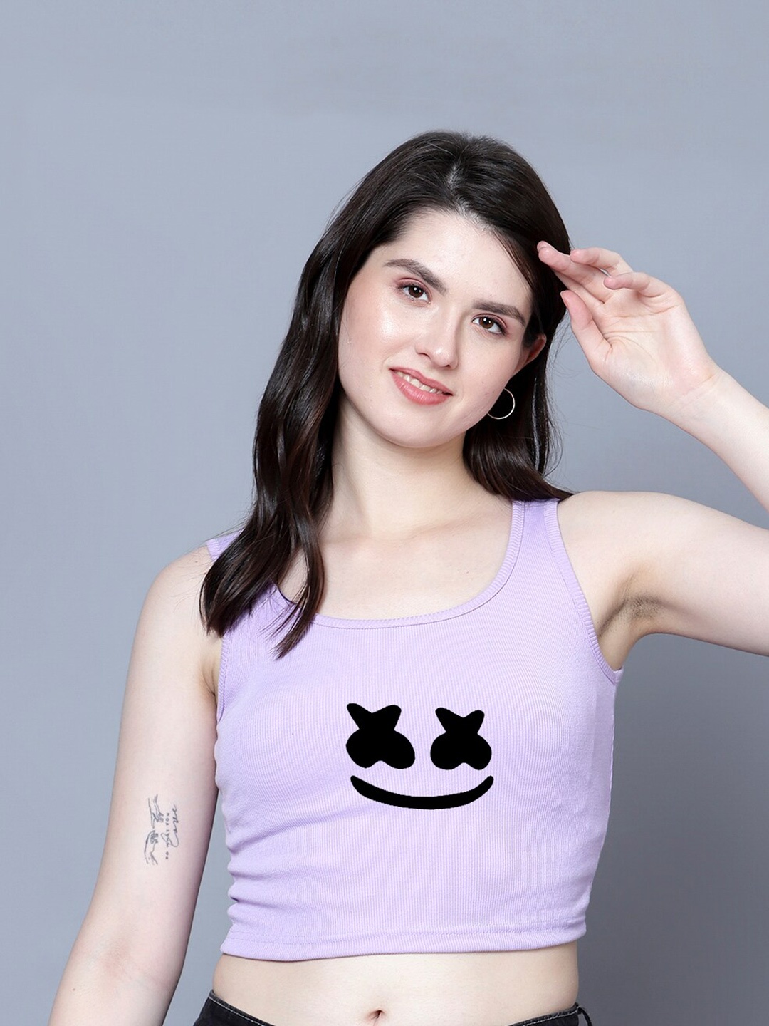 

Fashion And Youth Marshmellow Printed Ribbed Fitted Crop Top, Lavender
