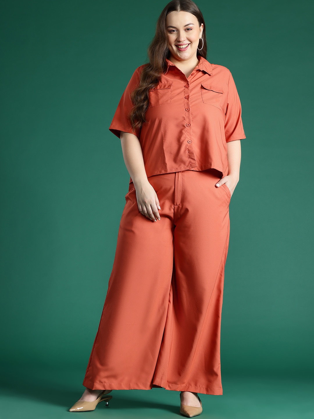 

DressBerry Curve Shirt with Trousers Co-Ords, Rust