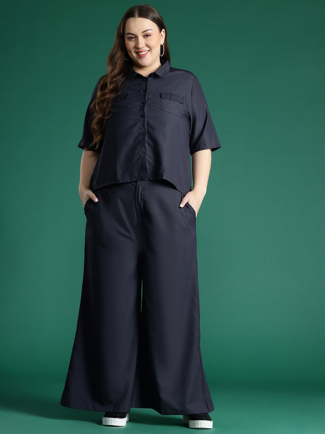 

DressBerry Curve Shirt with Trousers Co-Ords, Navy blue