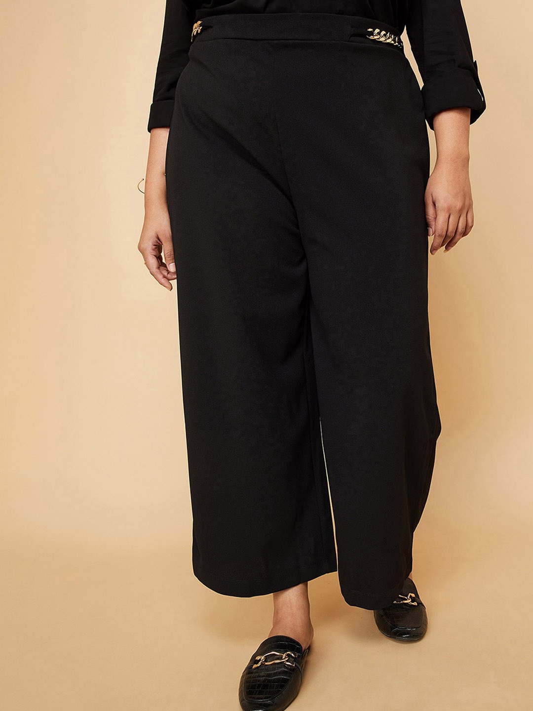 

max Women Plus Size Mid-Rise Parallel Trousers, Black