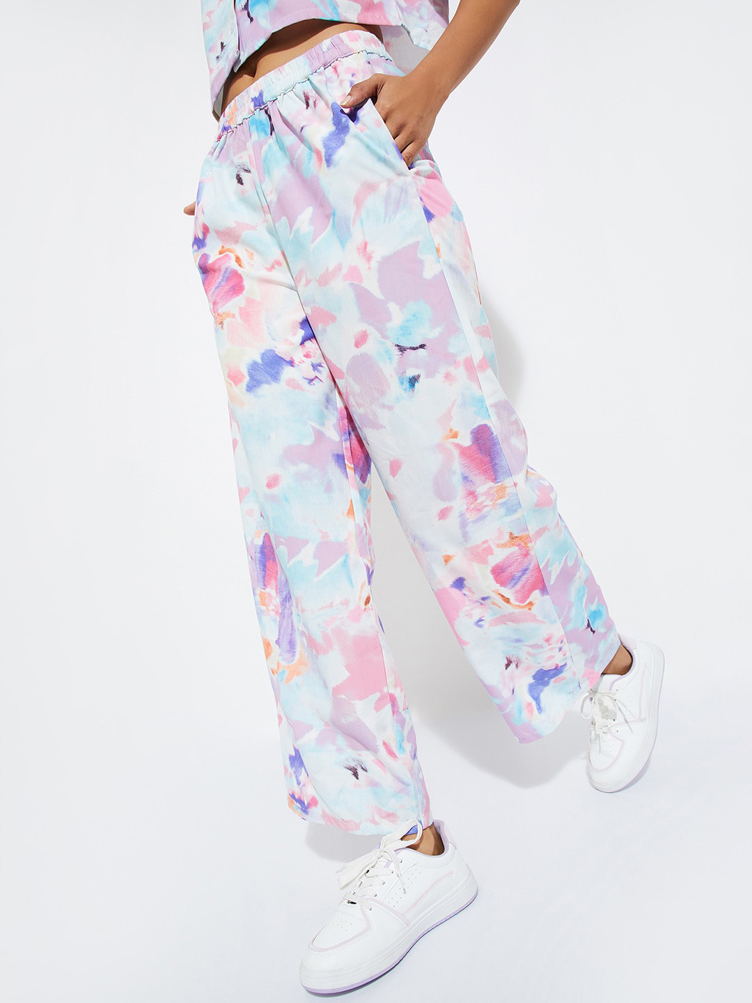 

max URB_N Women Printed Wide Leg Trousers, White