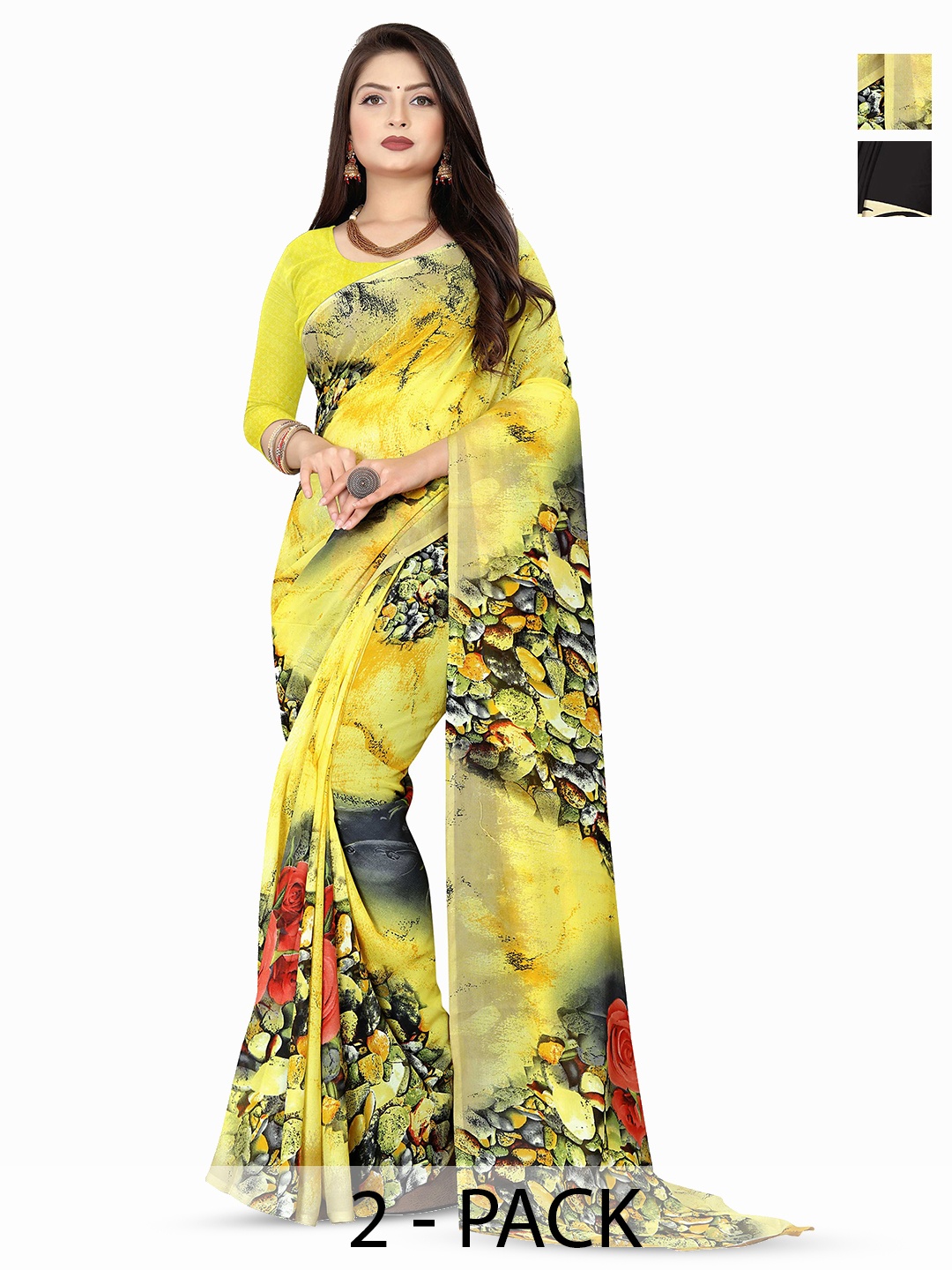 

ANAND SAREES Floral Printed Poly Georgette Saree, Black