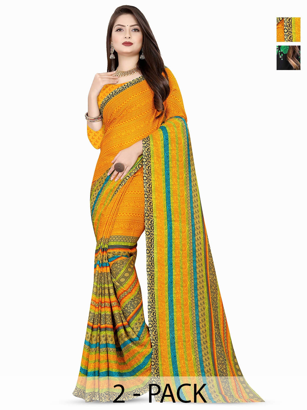 

ANAND SAREES Ethnic Motifs Poly Georgette Saree, Green
