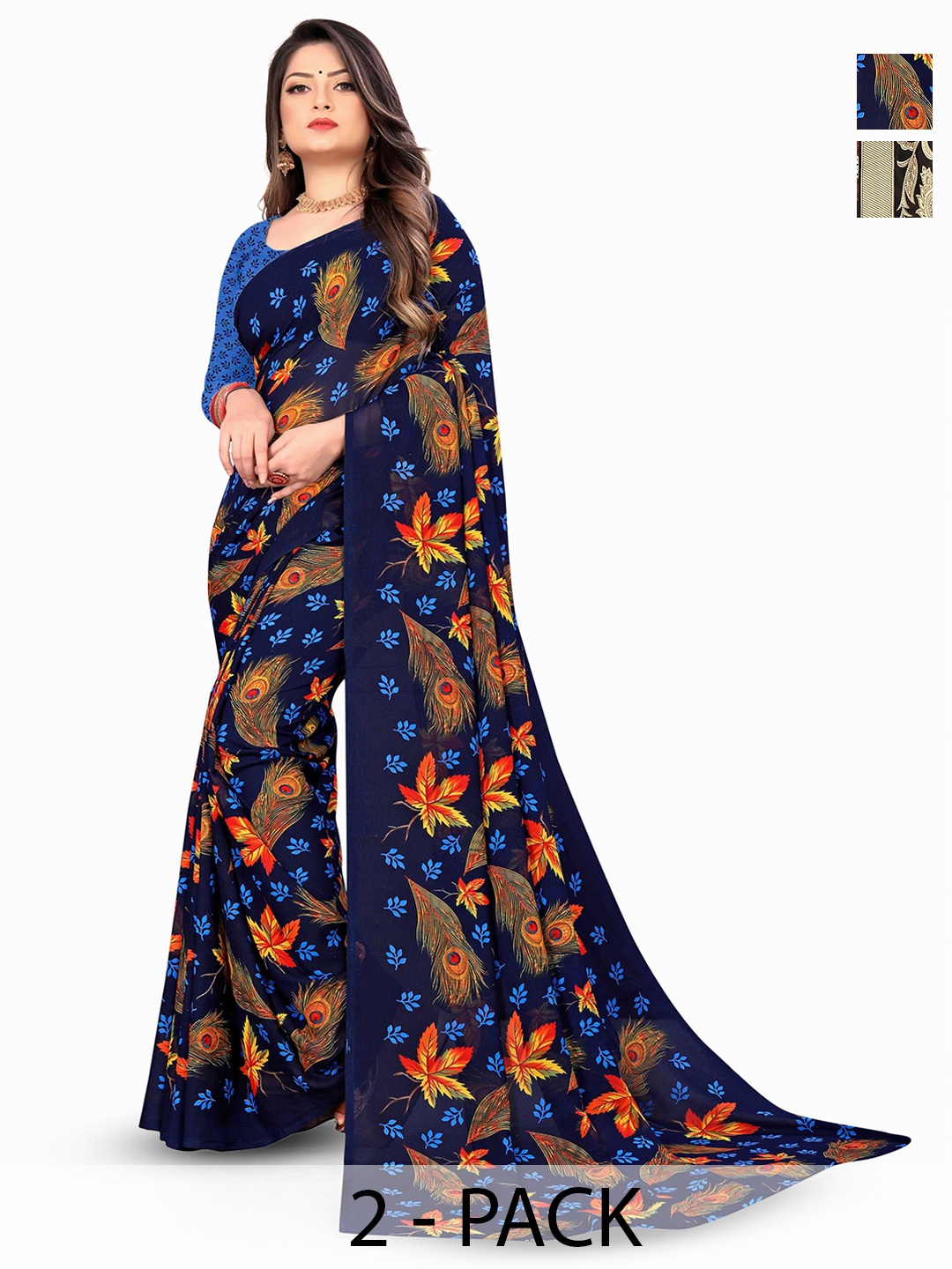 

ANAND SAREES Floral Poly Georgette Saree, Blue