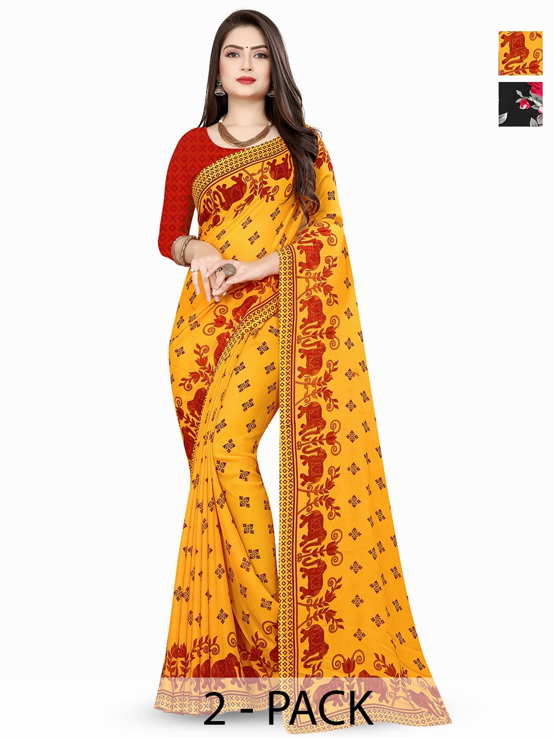 

ANAND SAREES Floral Printed Poly Georgette Saree, Black