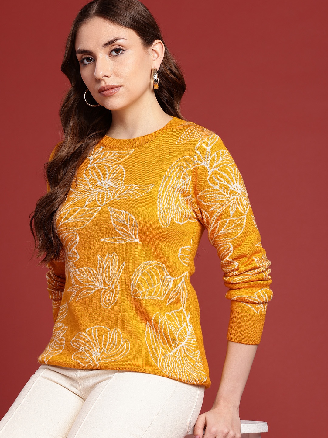 

all about you Floral Self Design Pullover, Orange
