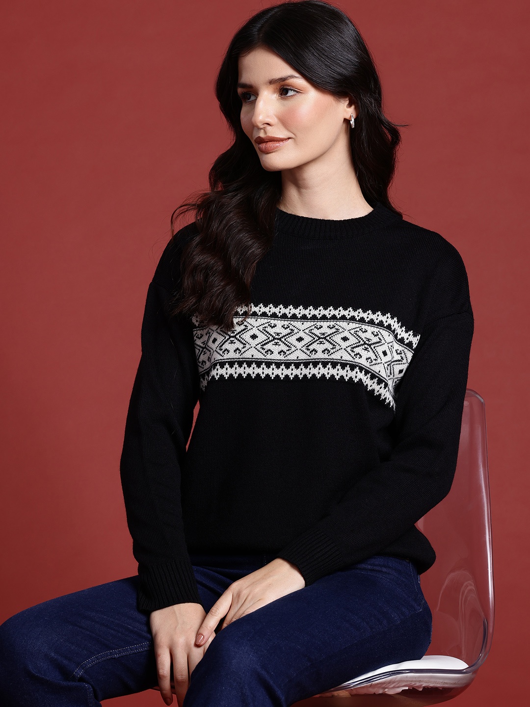 

all about you Women Drop Shoulder Pullover, Black