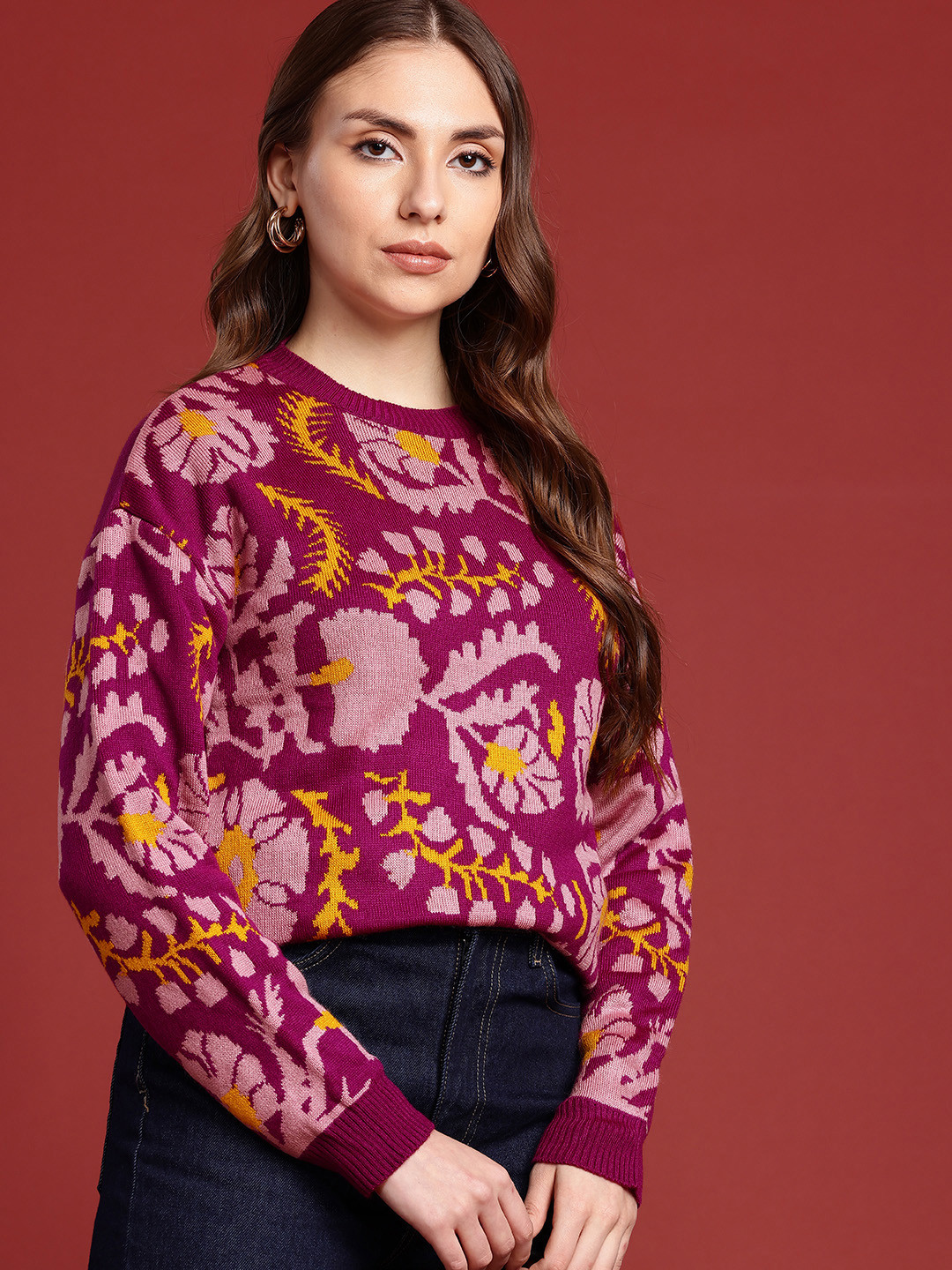 

all about you Floral Self Design Pullover, Pink