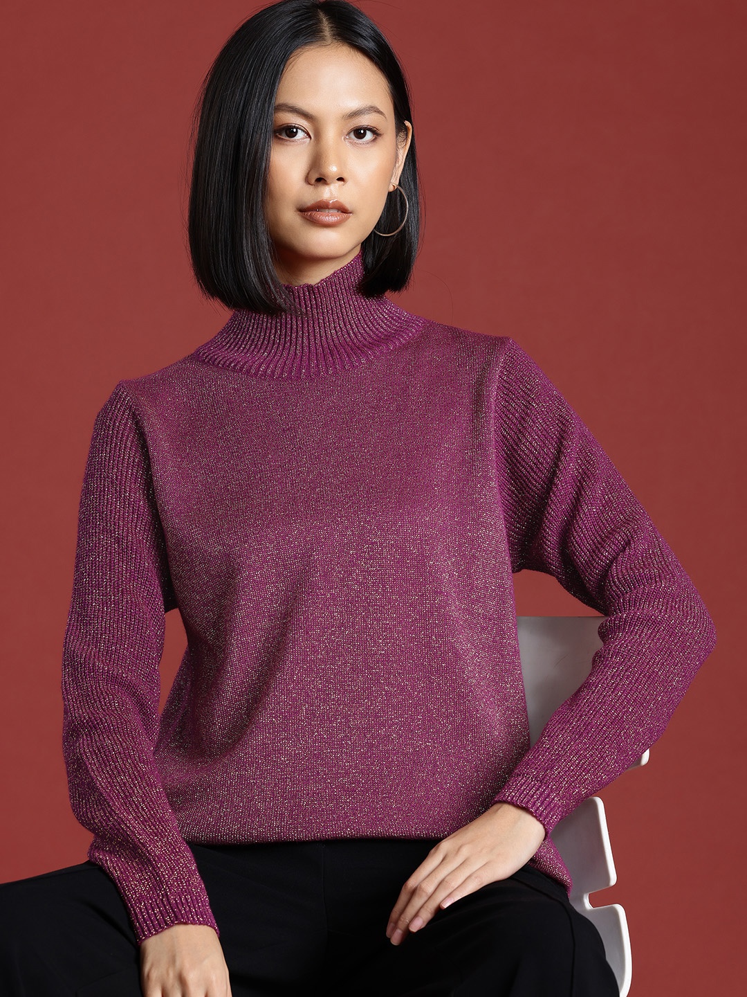 

all about you Shimmer Detail Pullover, Magenta