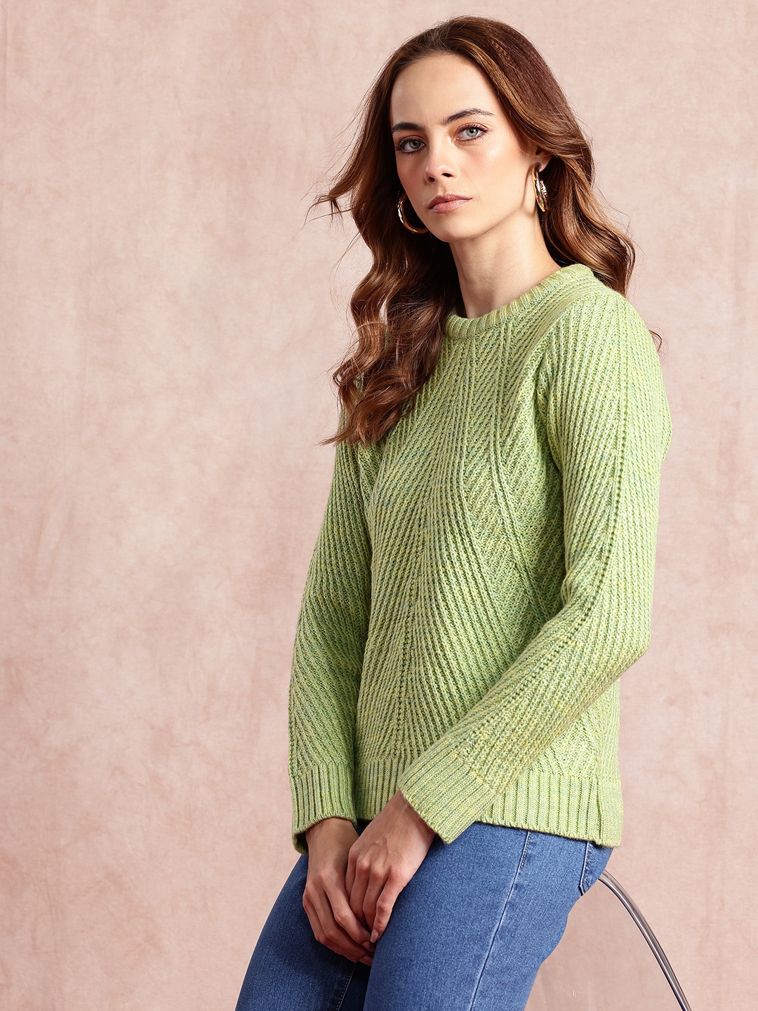 

all about you Open-Knit Acrylic Pullover, Green