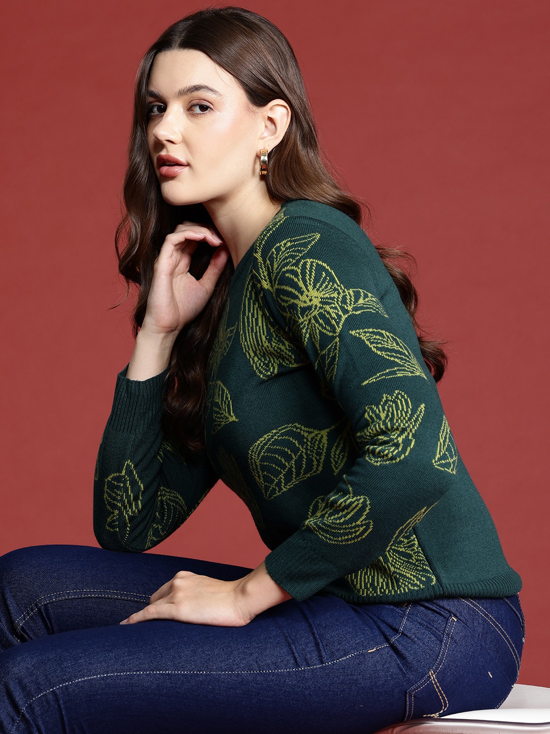 

all about you Floral Acrylic Pullover, Teal