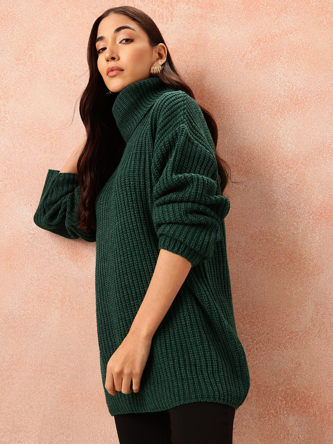

all about you Ribbed Longline Pullover, Green