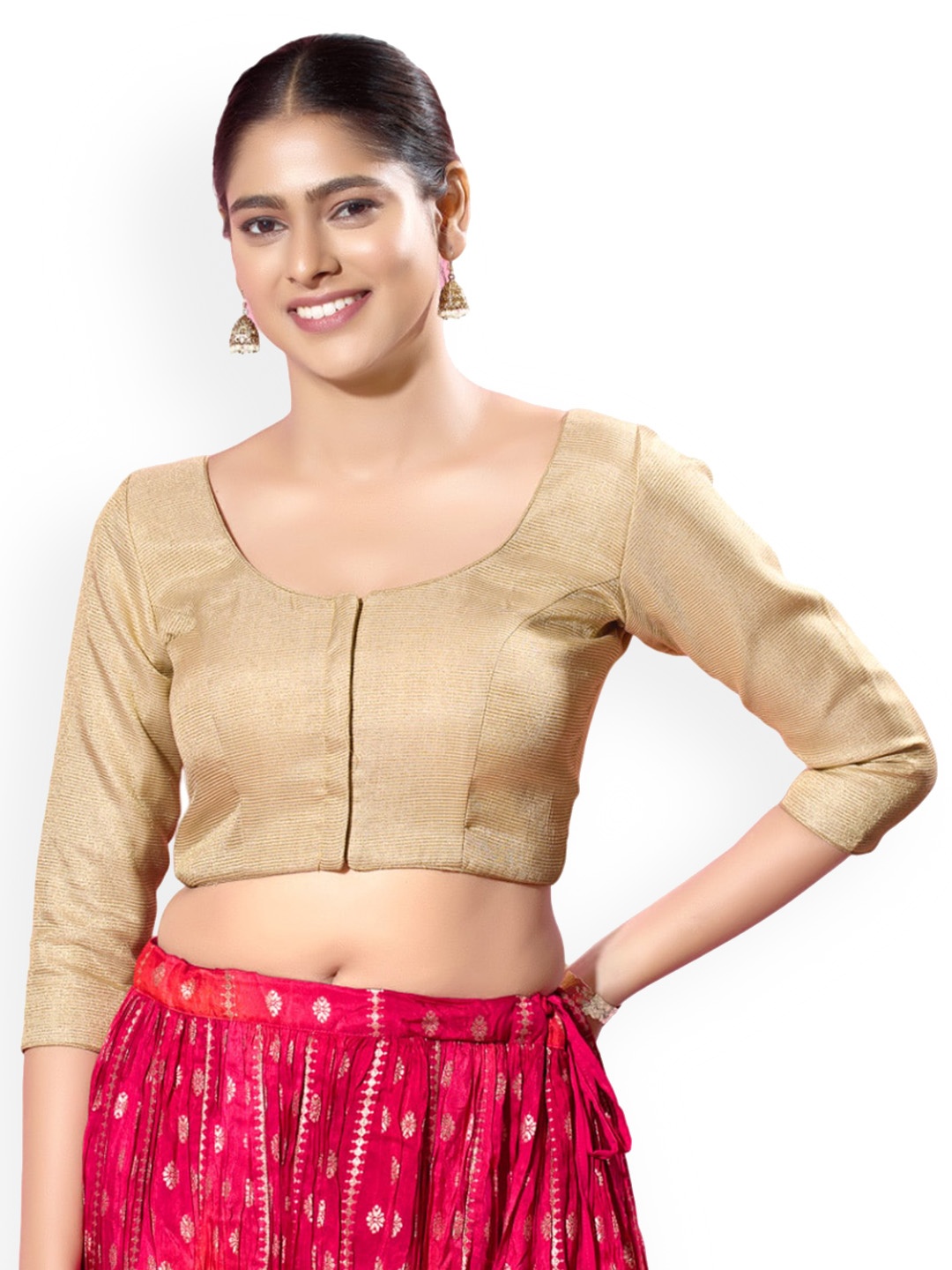 

SALWAR STUDIO Woven Design Silk Saree Blouse, Beige