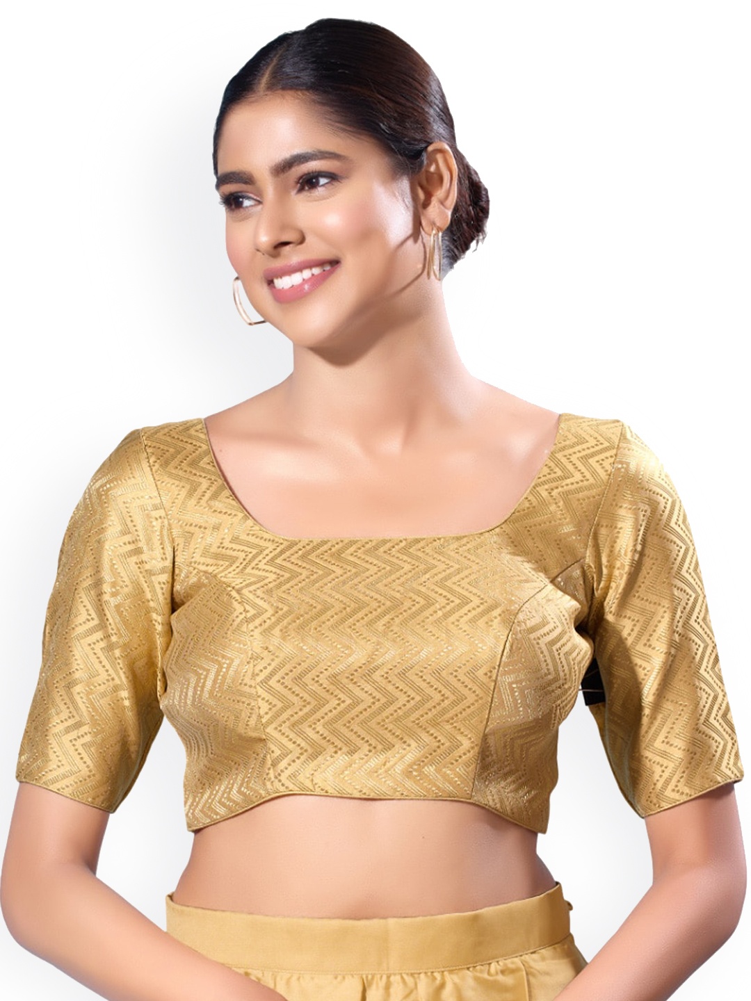 

SALWAR STUDIO Woven Design Saree Blouse, Gold
