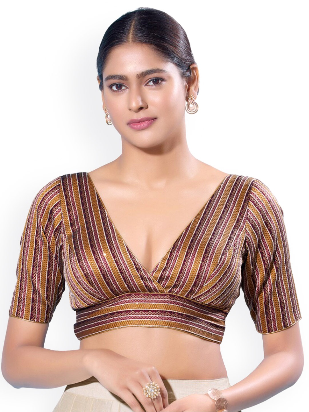 

SALWAR STUDIO Woven Design Saree Blouse, Maroon