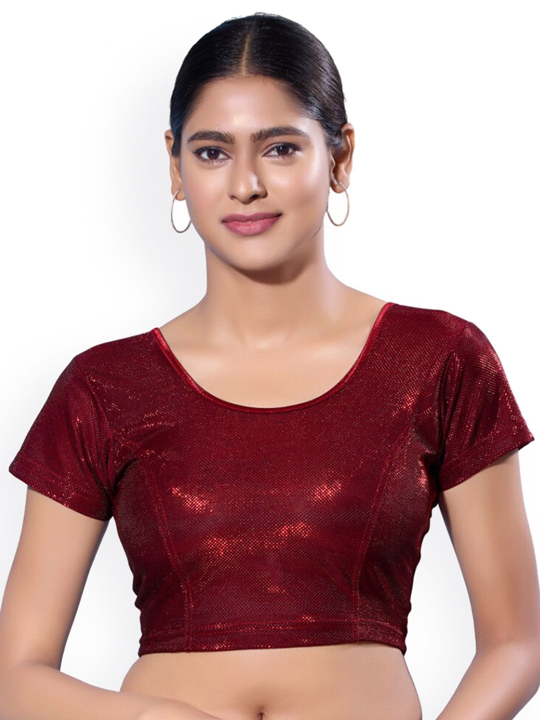 

SALWAR STUDIO Shimmer Stretchable Saree Blouse, Maroon