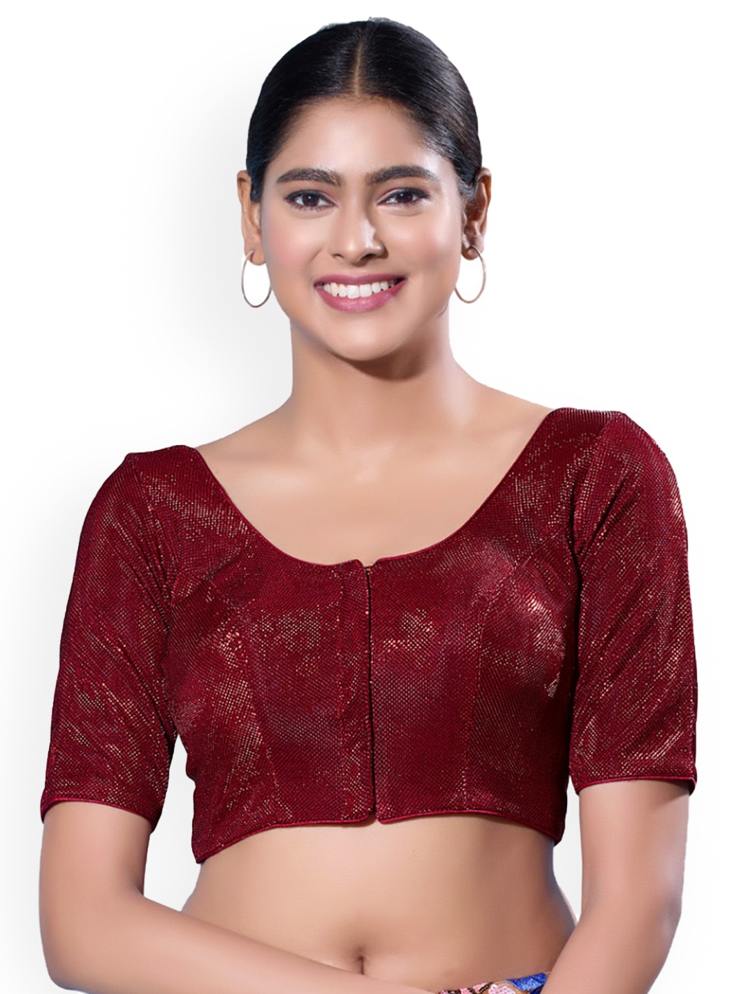 

SALWAR STUDIO Embellished Shimmer Silk Saree Blouse, Maroon