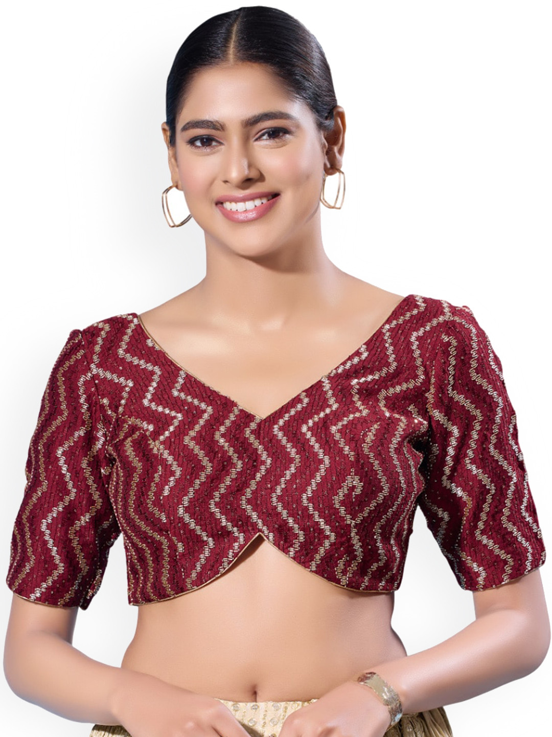 

SALWAR STUDIO Woven Design Silk Saree Blouse, Maroon