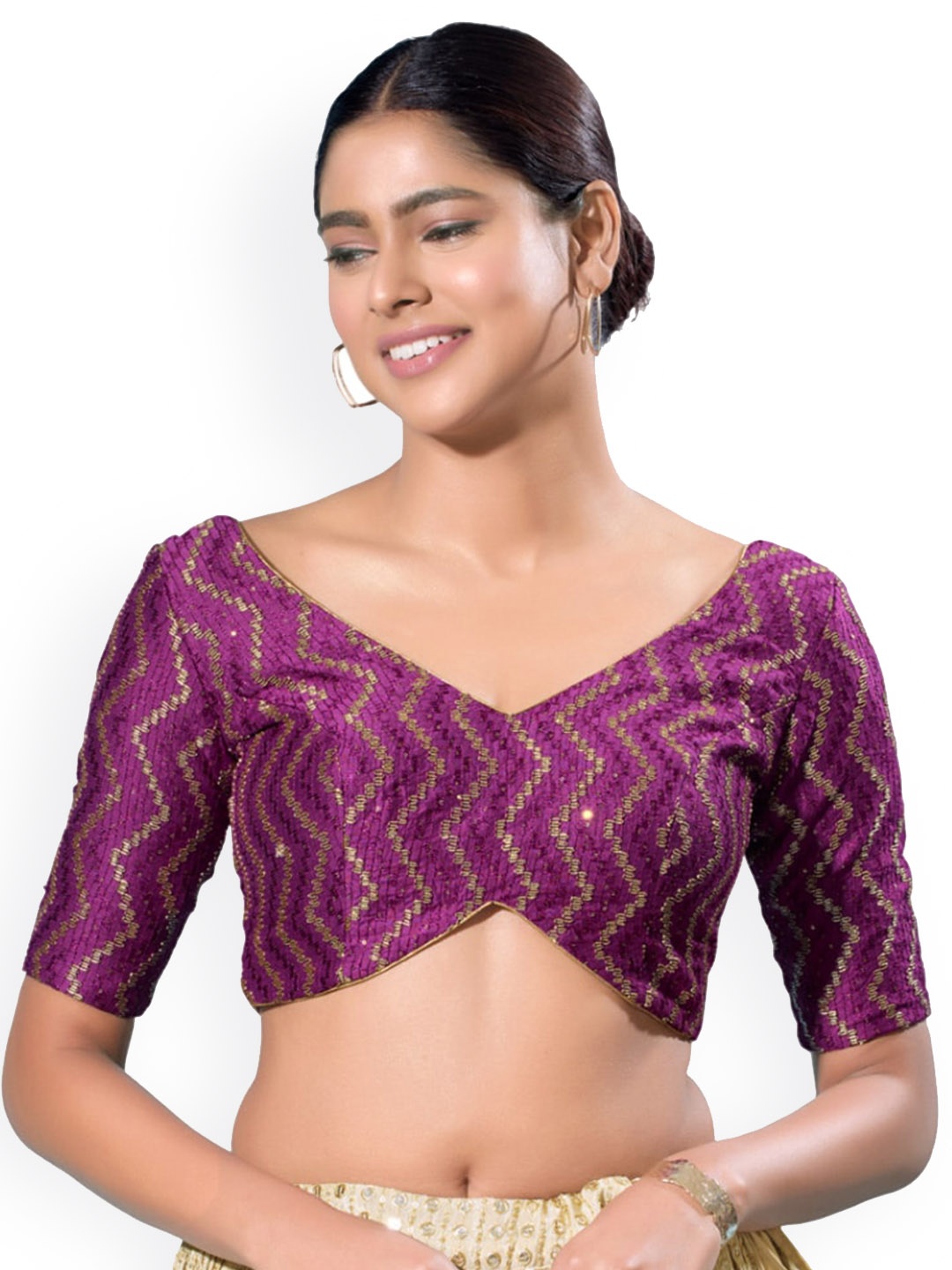 

SALWAR STUDIO Woven Design Saree Blouse, Purple