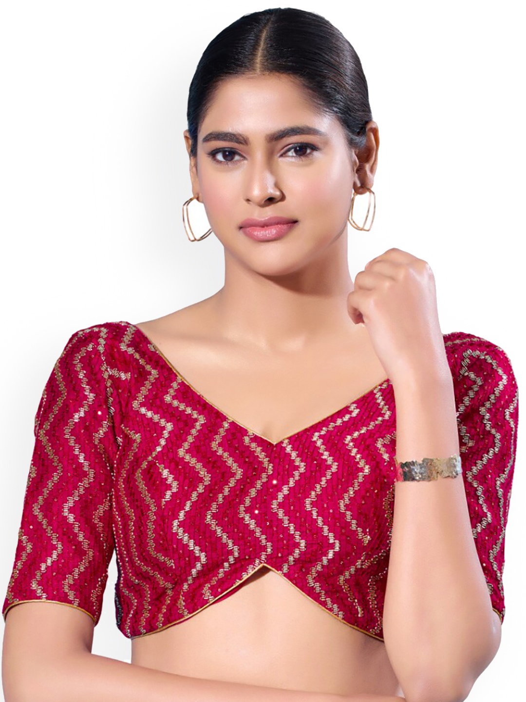 

SALWAR STUDIO Woven Design Saree Blouse, Pink