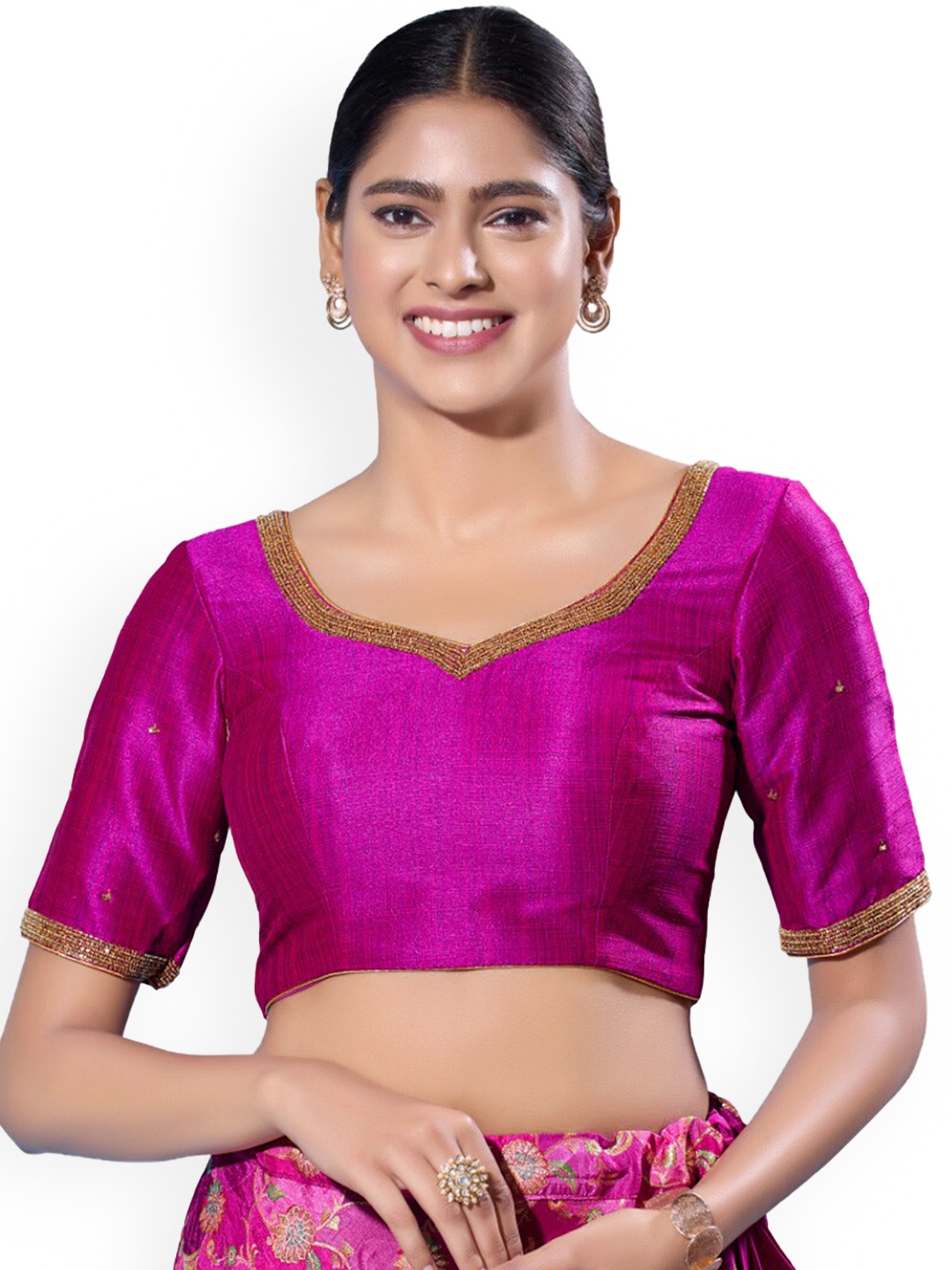 

SALWAR STUDIO Sweetheart Neck Saree Blouse, Purple