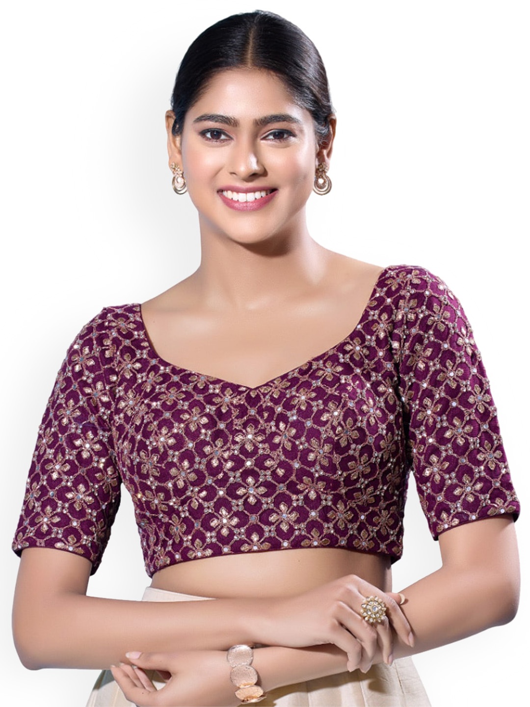 

SALWAR STUDIO Embroidered Saree Blouse, Burgundy