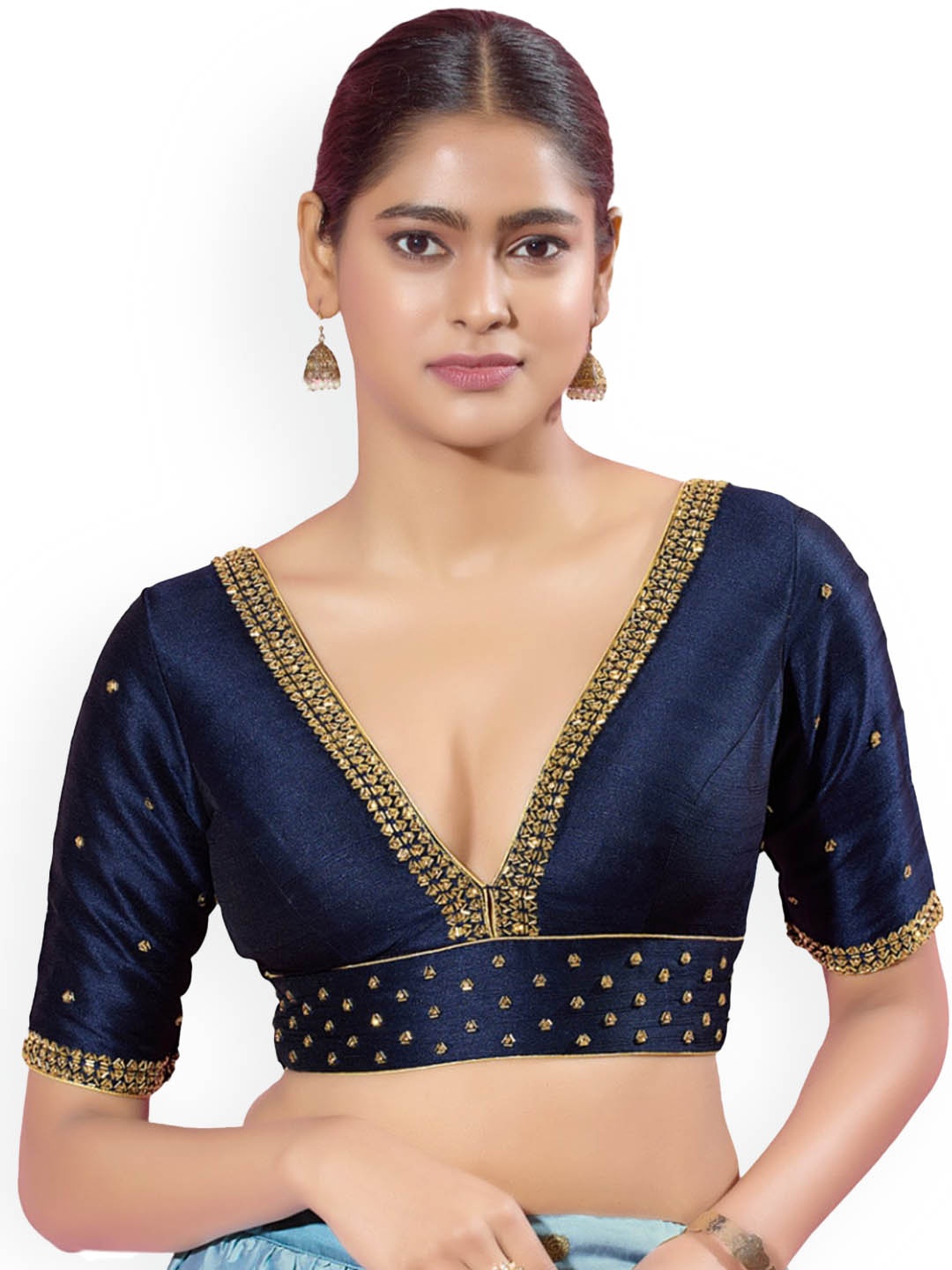 

SALWAR STUDIO Embroidered Saree Blouse, Navy blue