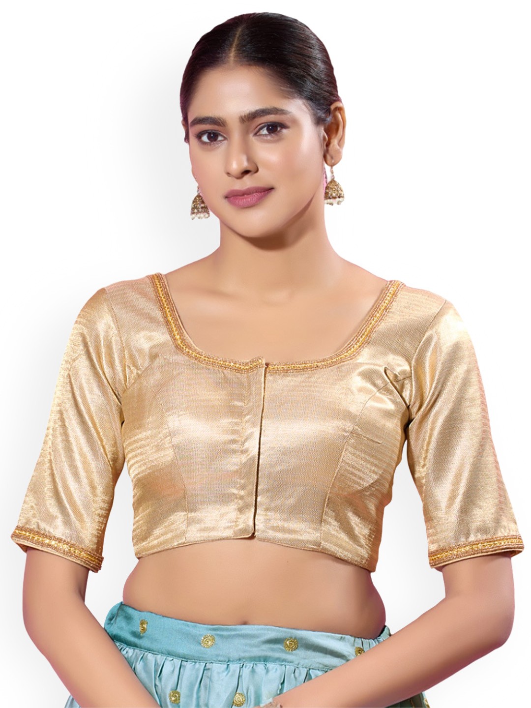 

SALWAR STUDIO Square Neck Saree Blouse, Gold