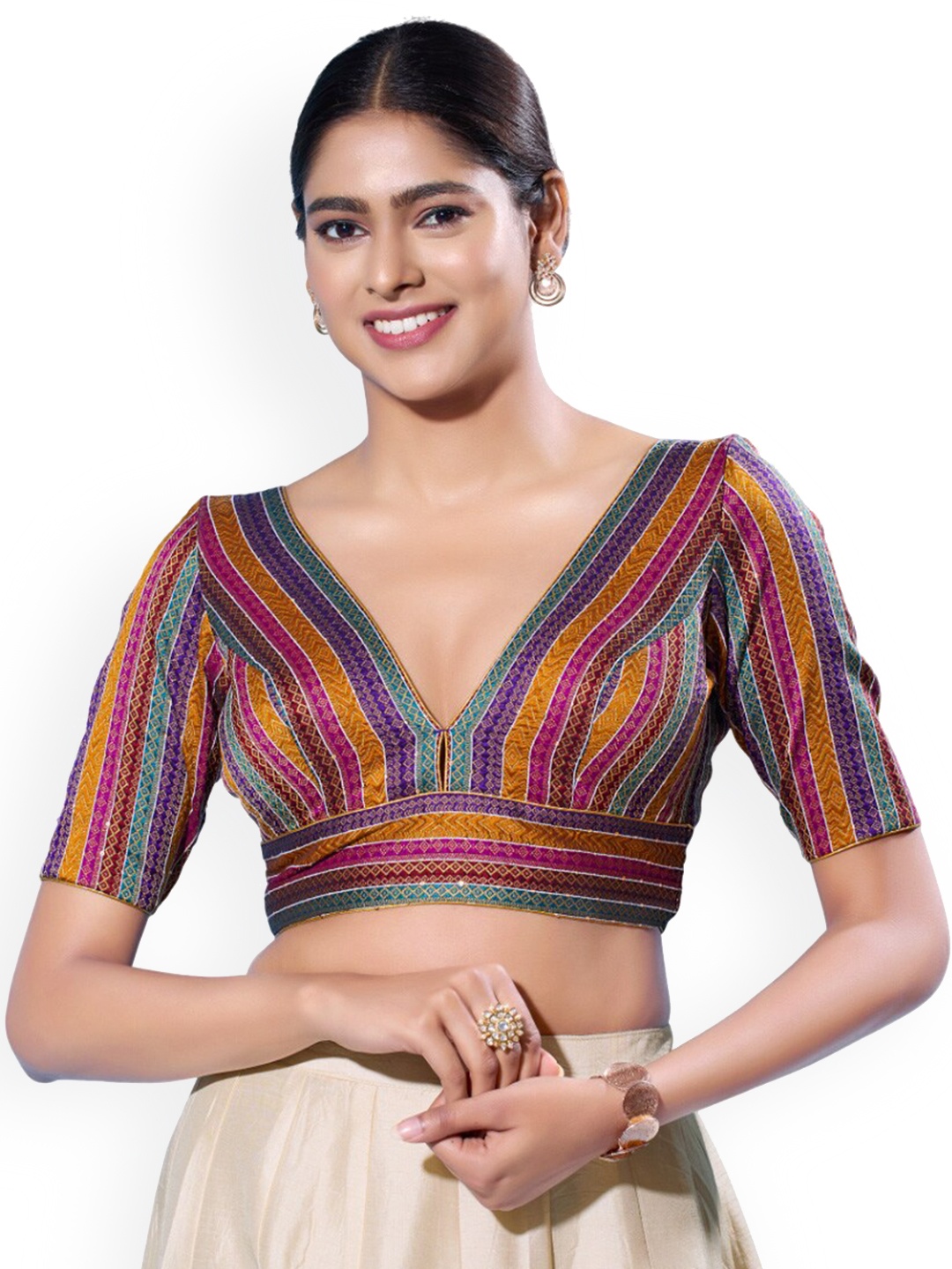 

SALWAR STUDIO Woven Design Brocade Saree Blouse, Purple