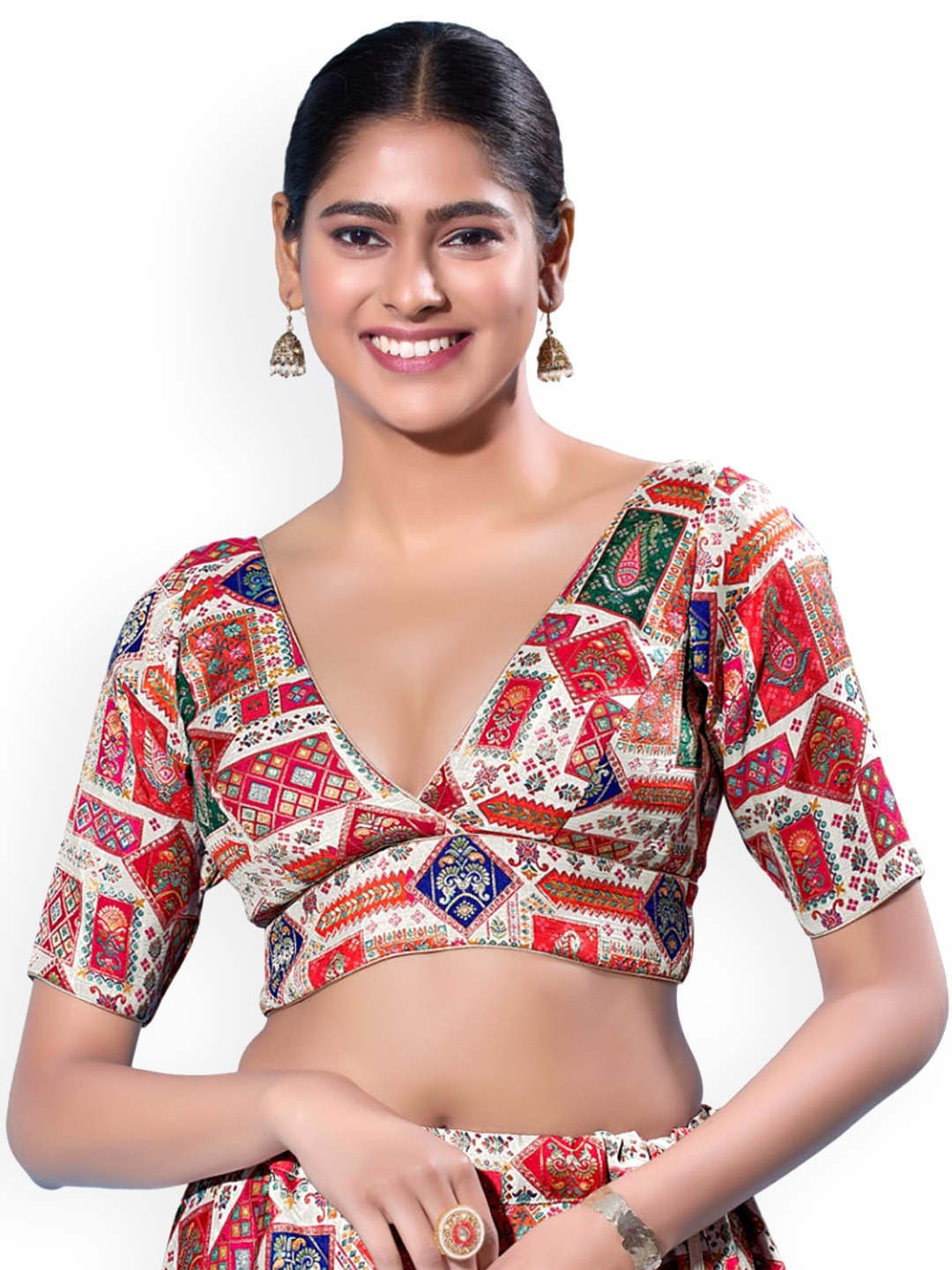 

SALWAR STUDIO Printed Brocade Saree Blouse, White