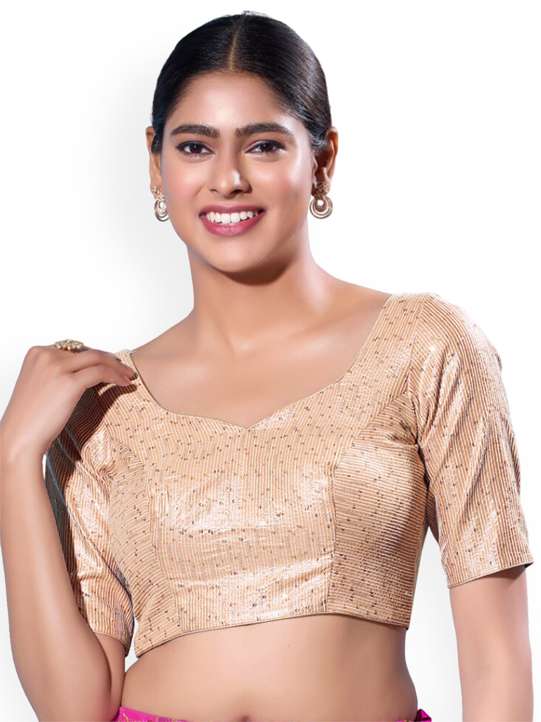 

SALWAR STUDIO Embellished Saree Blouse, Rose gold