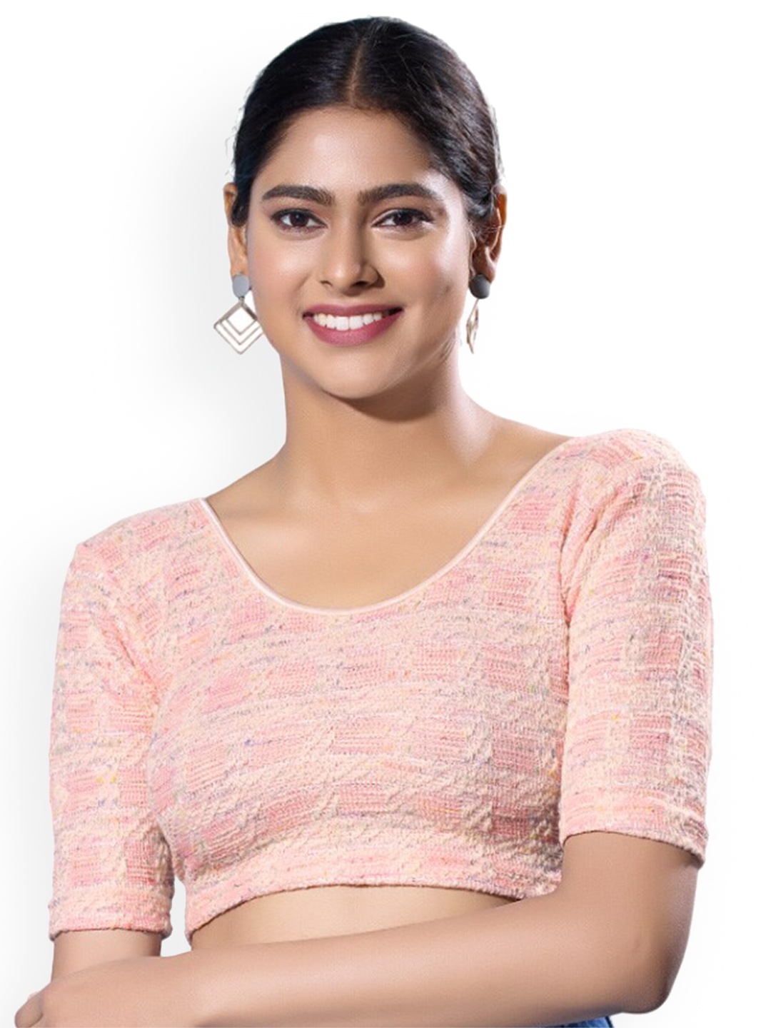 

SALWAR STUDIO Checkered Stretchable Saree Blouse, Pink