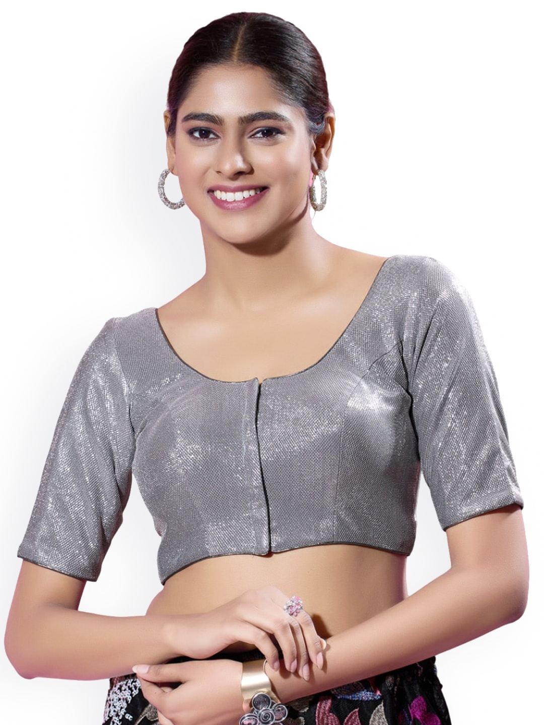 

SALWAR STUDIO Shimmer Padded Silk Saree Blouse, Grey