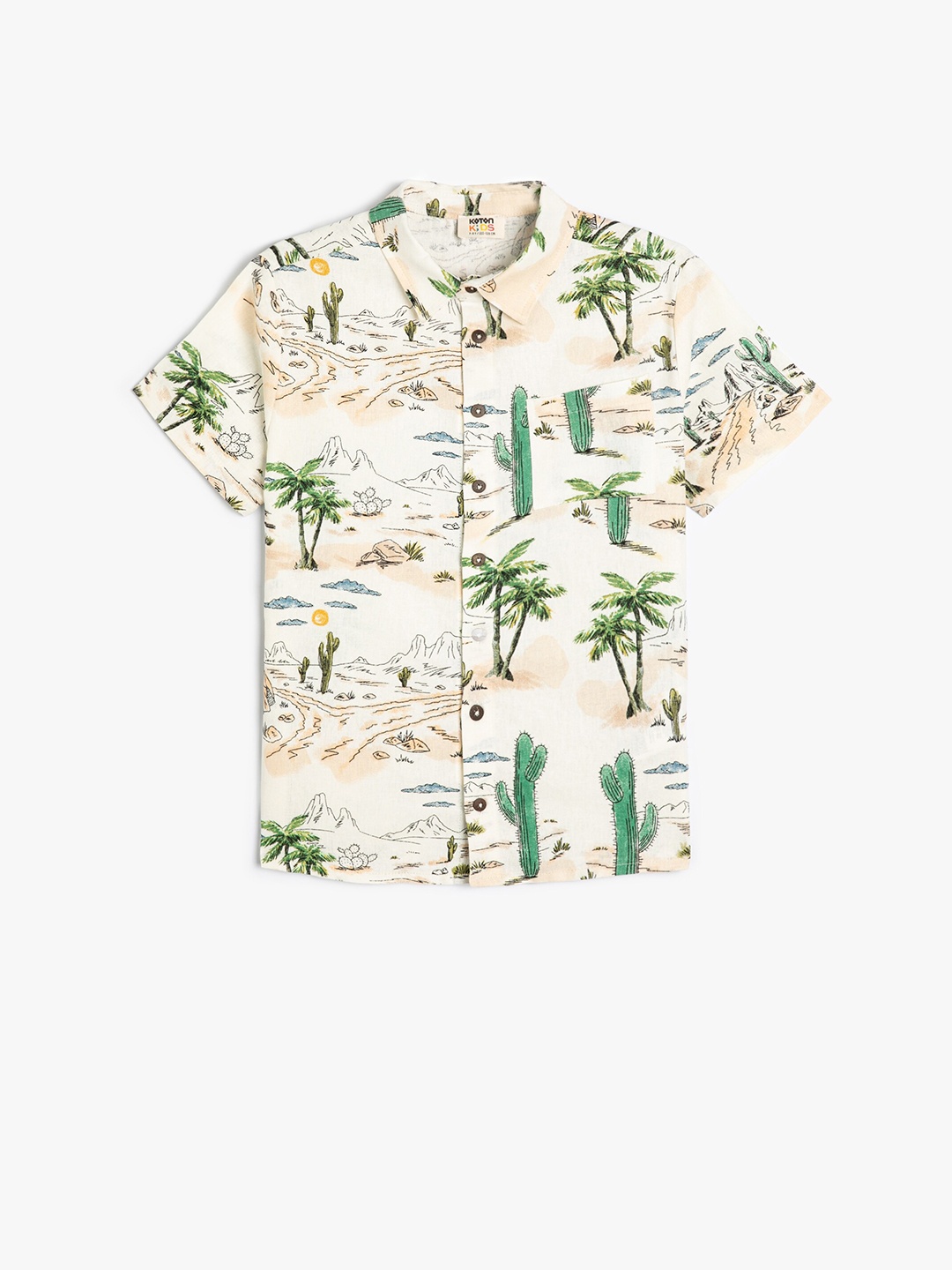 

Koton Boys Tropical Printed Spread Collar Casual Shirt, Off white