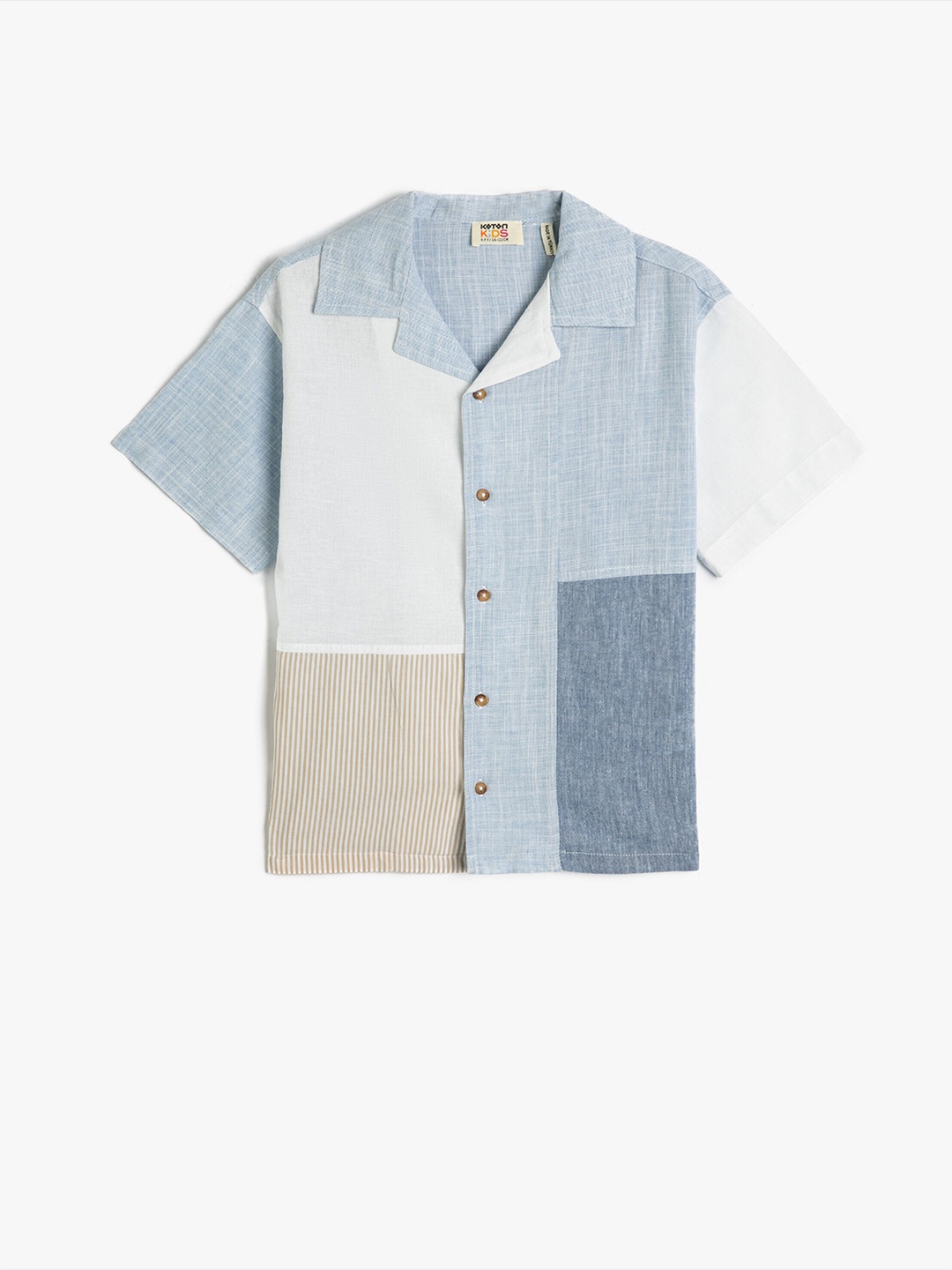 

Koton Boys Colourblocked Cuban Collar Pure Cotton Casual Shirt, Blue