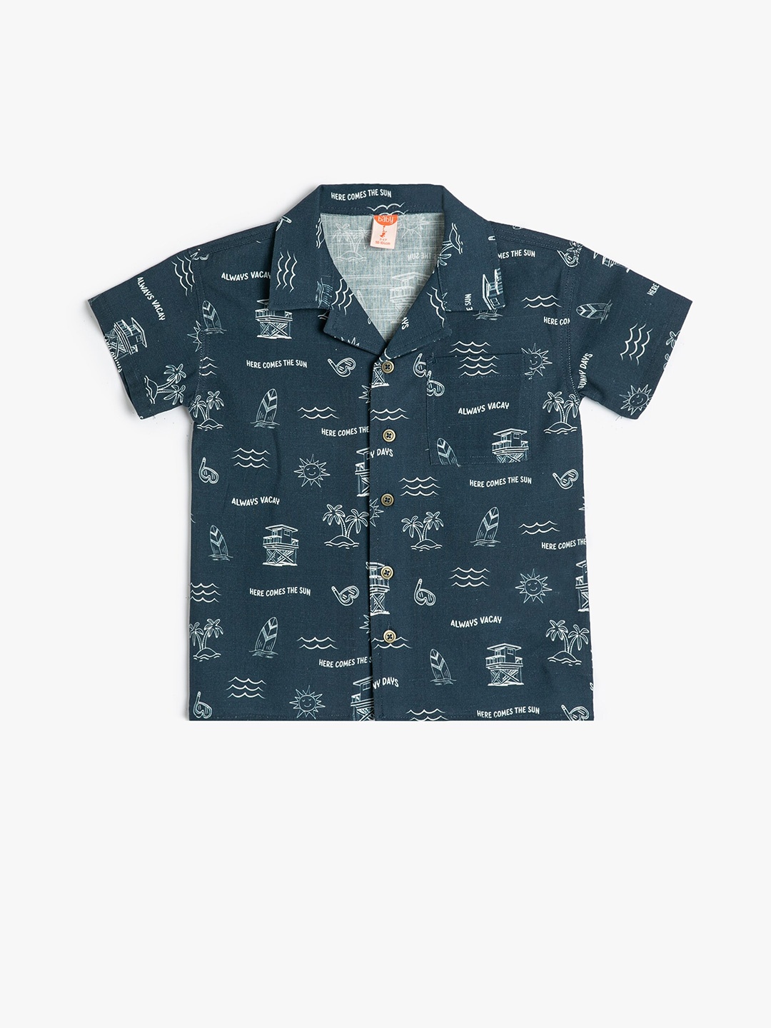 

Koton Boys Conversational Printed Cuban Collar Cotton Casual Shirt, Navy blue
