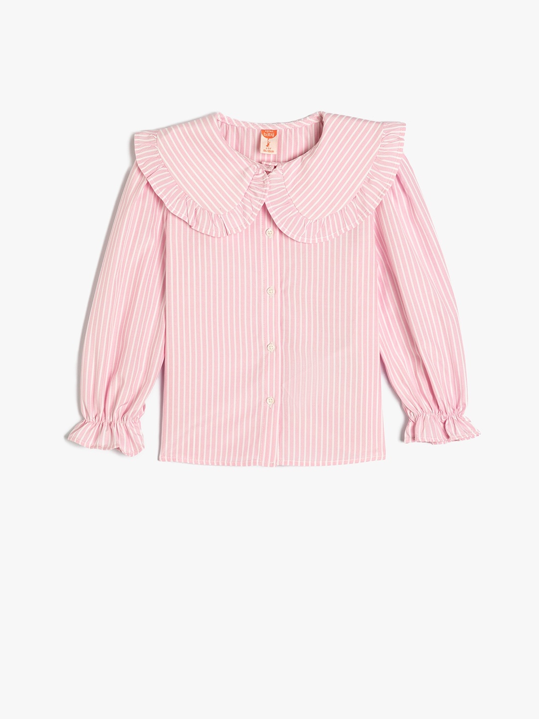 

Koton Girls Vertical Striped Above The Keyboard Collar Casual Shirt, Pink