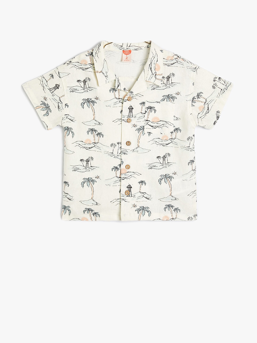 

Koton Boys Conversational Printed Spread Collar Casual Shirt, White