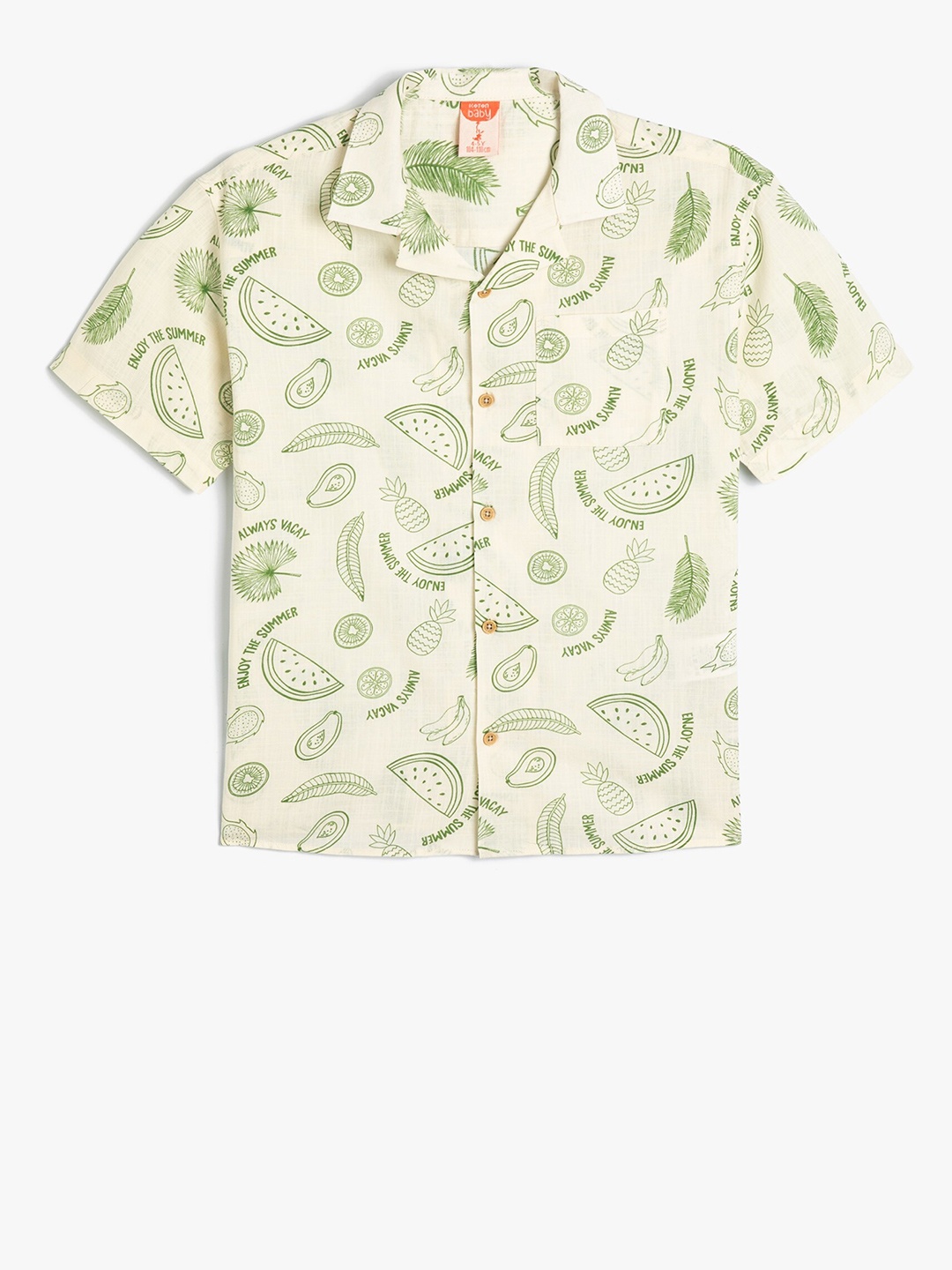 

Koton Boys Conversational Printed Cuban Collar Cotton Casual Shirt, Beige