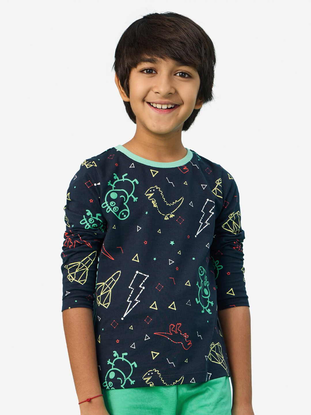 

The Souled Store Boys Abstract Printed Cotton T-shirt, Navy blue