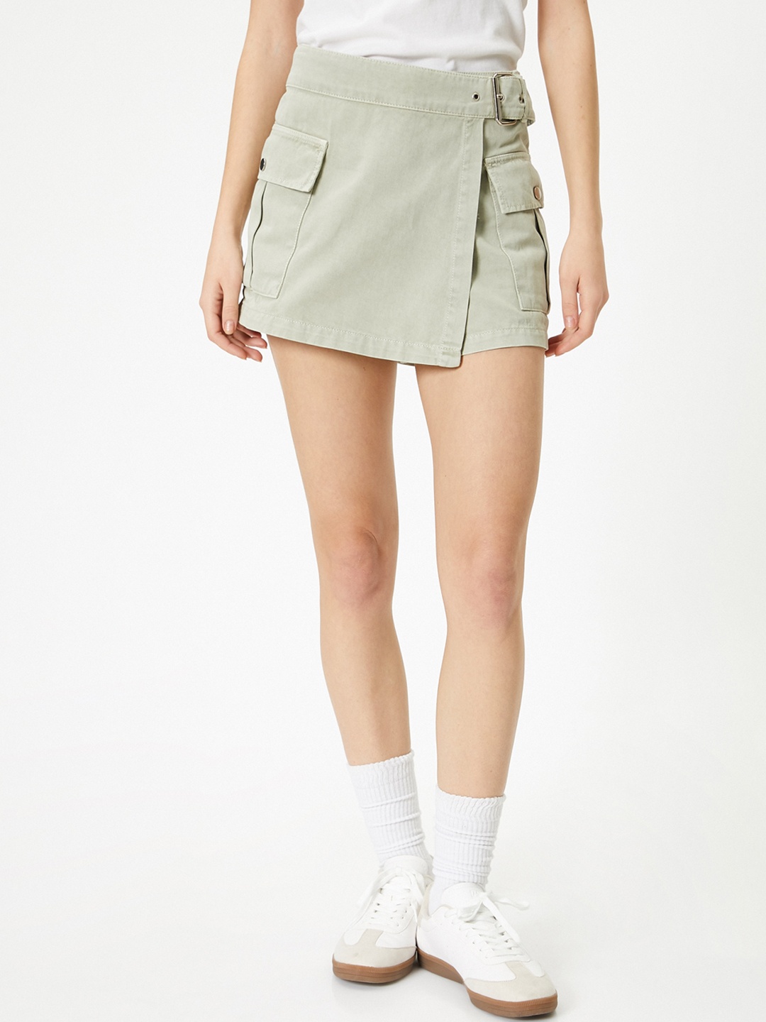 

Koton Pure Cotton Mini Flap Over Front Skirt, Khaki