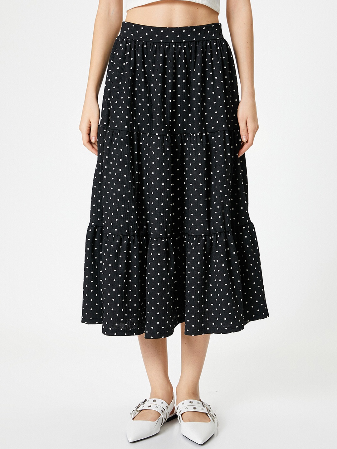 

Koton Printed Flared Midi Skirt, Black
