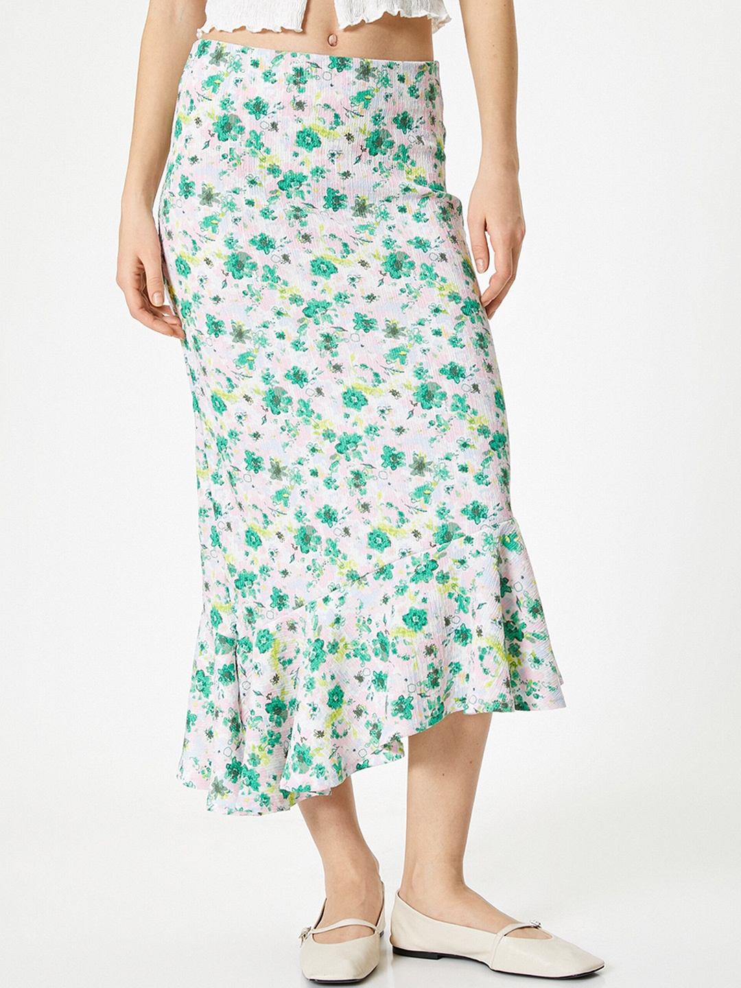 

Koton Women Floral Printed A-Line Midi Skirt, White