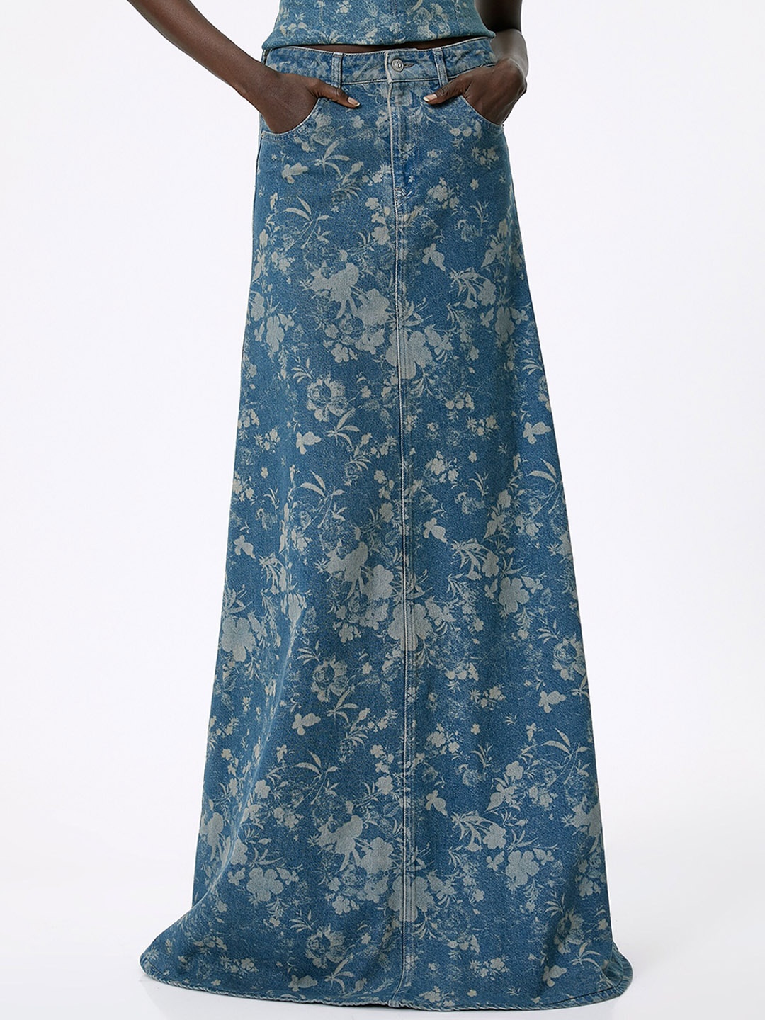 

Koton Women Pure Cotton Maxi Flared Skirt, Blue