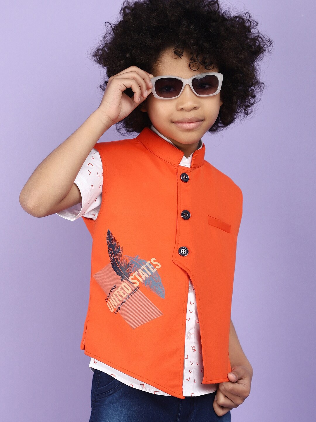 

V-Mart Boys Printed Shirt with Shorts, Orange