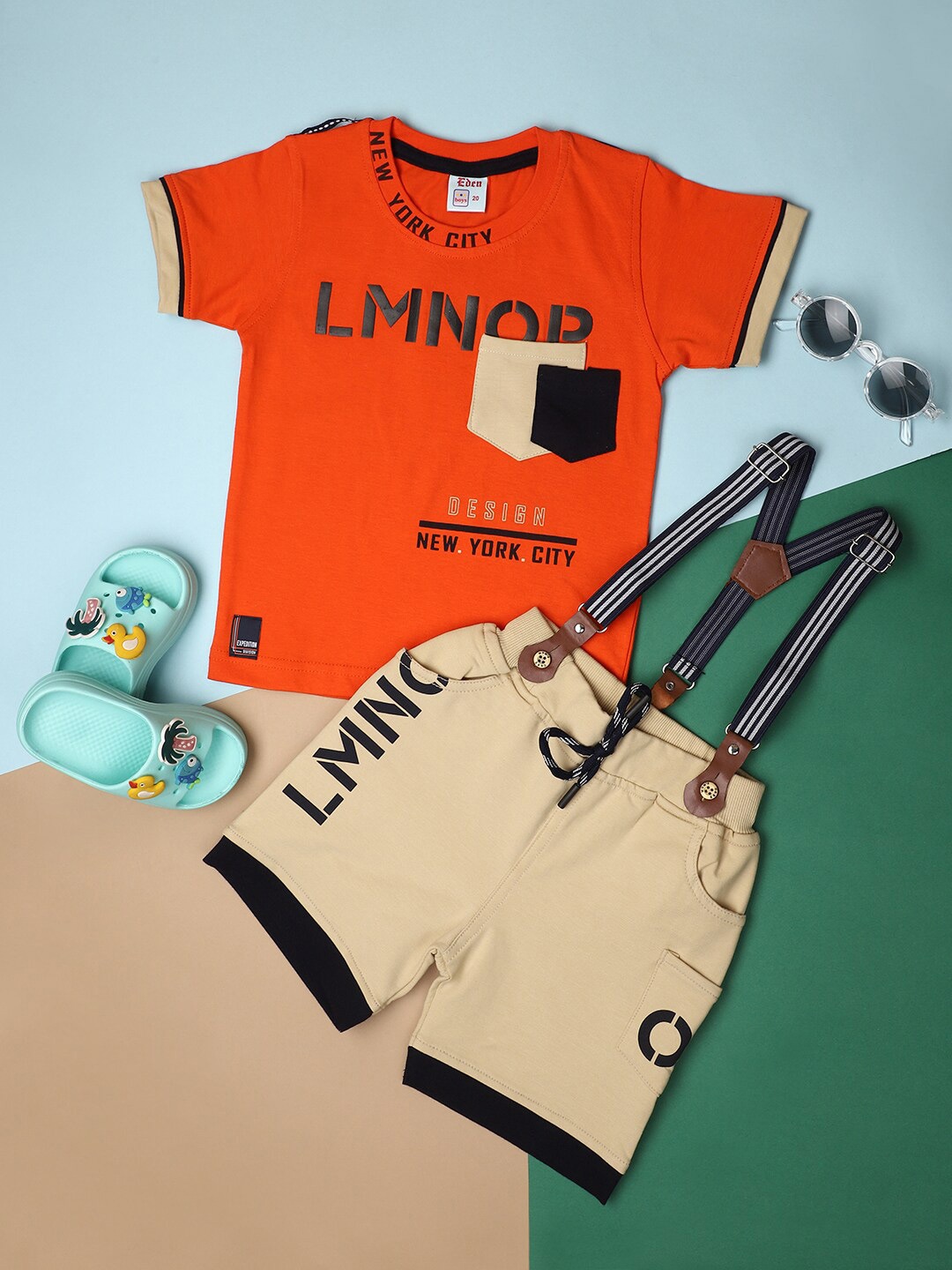 

V-Mart Boys Printed T-shirt with Shorts, Orange