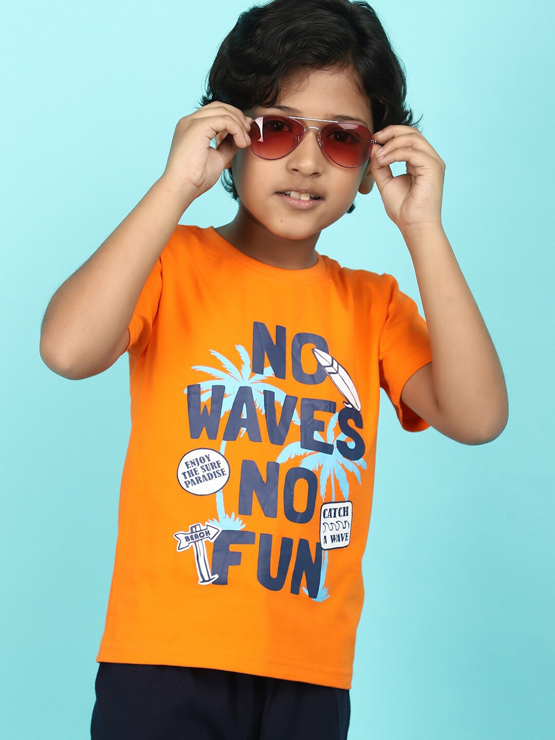 

V-Mart Boys Printed T-shirt with Shorts, Orange