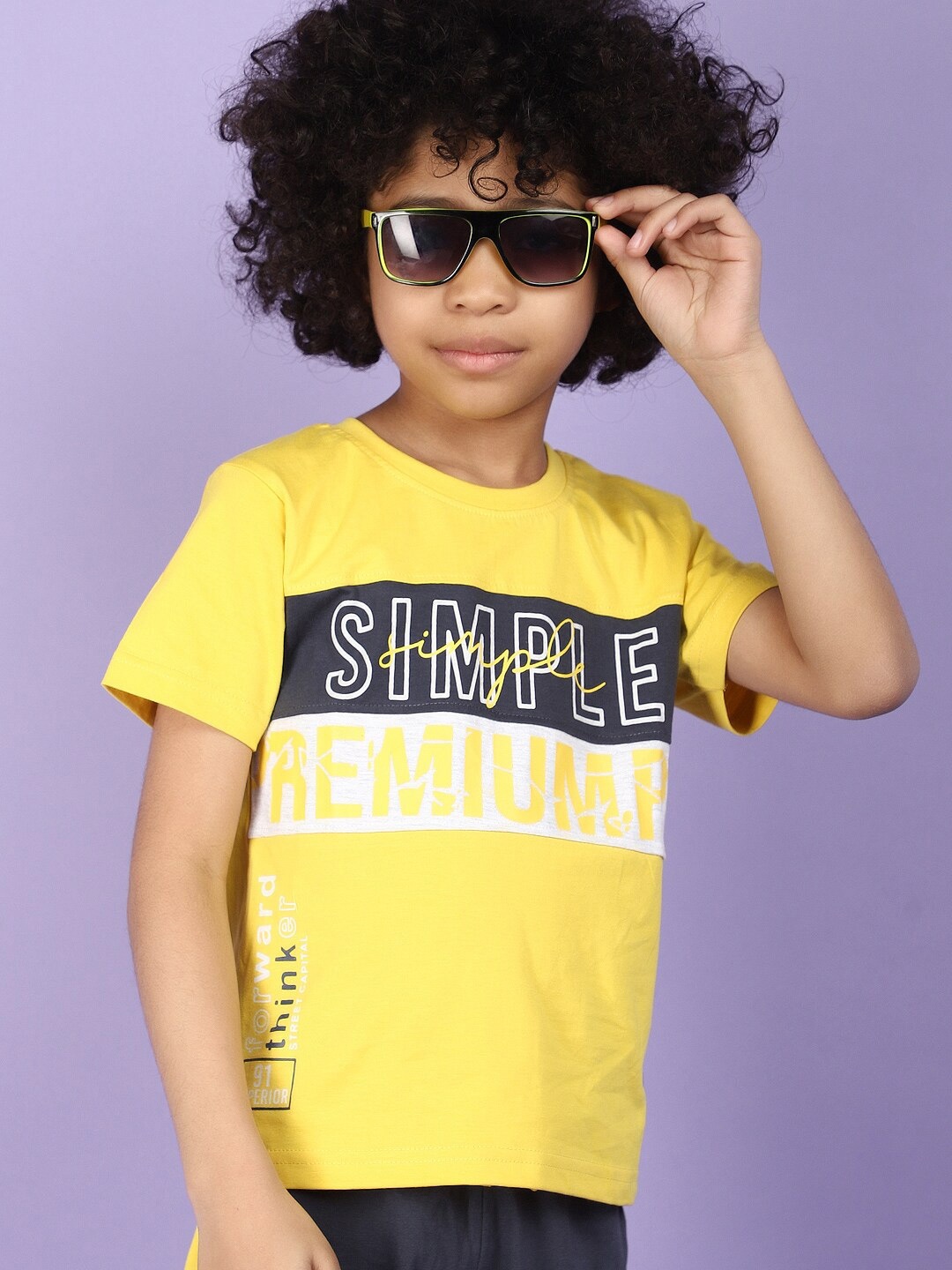 

V-Mart Boys Printed T-shirt with Shorts, Mustard