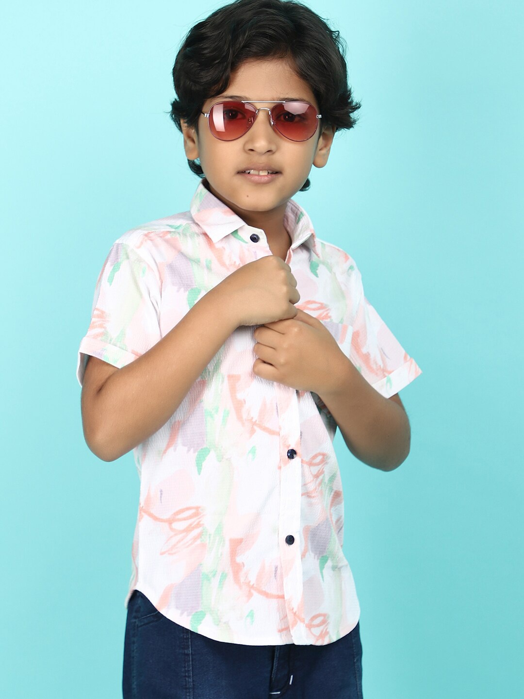 

V-Mart Boys Printed Shirt with Shorts, White