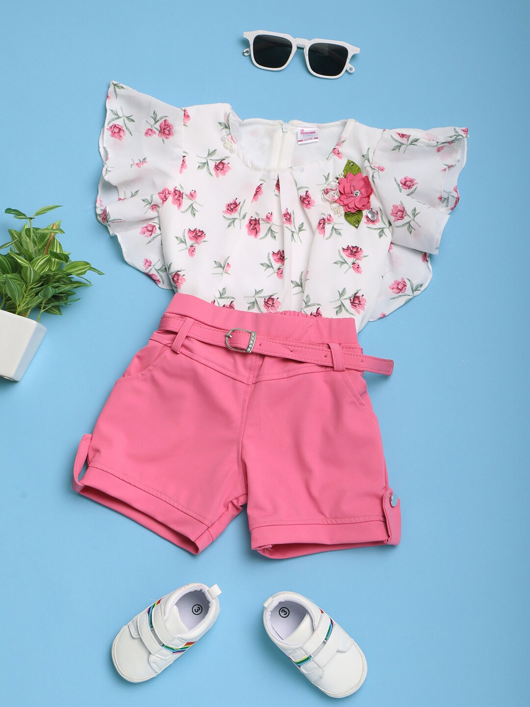 

V-Mart Girls Printed Top with Shorts, White